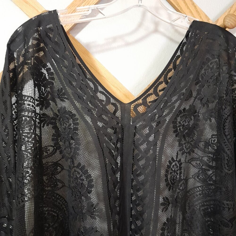 Colornival Swimwear Beach Pool Cover Up Poncho Black V Neck Lace Floral Paisley - Picture 11 of 13